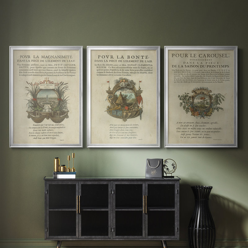 Ex-libris embelli II - Toile tendue avec châssis sur mesure - 3 pièces, H 30 po x l 63 po, Argent argent