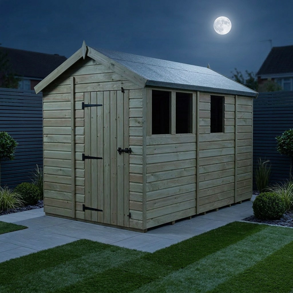 Total Sheds 7ft x 9ft Apex Garden Shed - Single Door - With Windows - Pressure Treated Timber - UK Manufactured