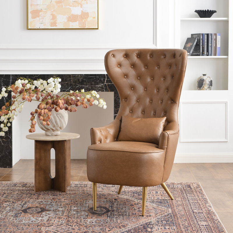 Chaise de salle à manger rembourrée Remerton, Similicuir chameau