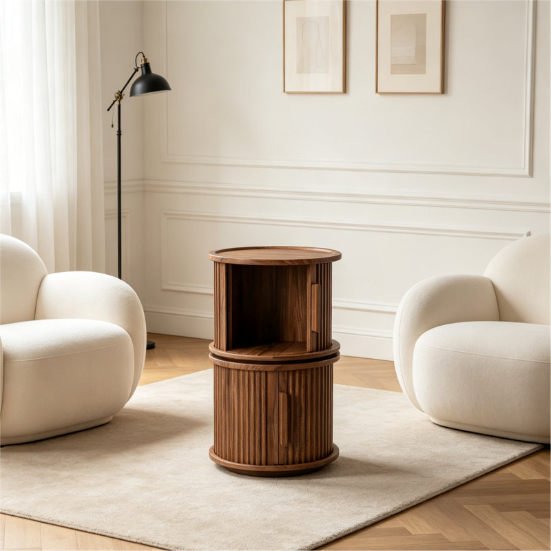 Tables basses rondes avec rangement à porte coulissante