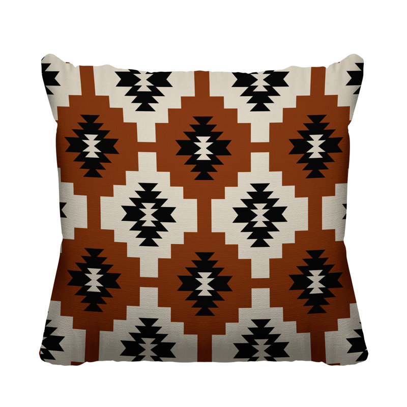 Coussin intérieur / extérieur Hinto Southwestern, 17 po x 17 po, Orange brûlé, Carré
