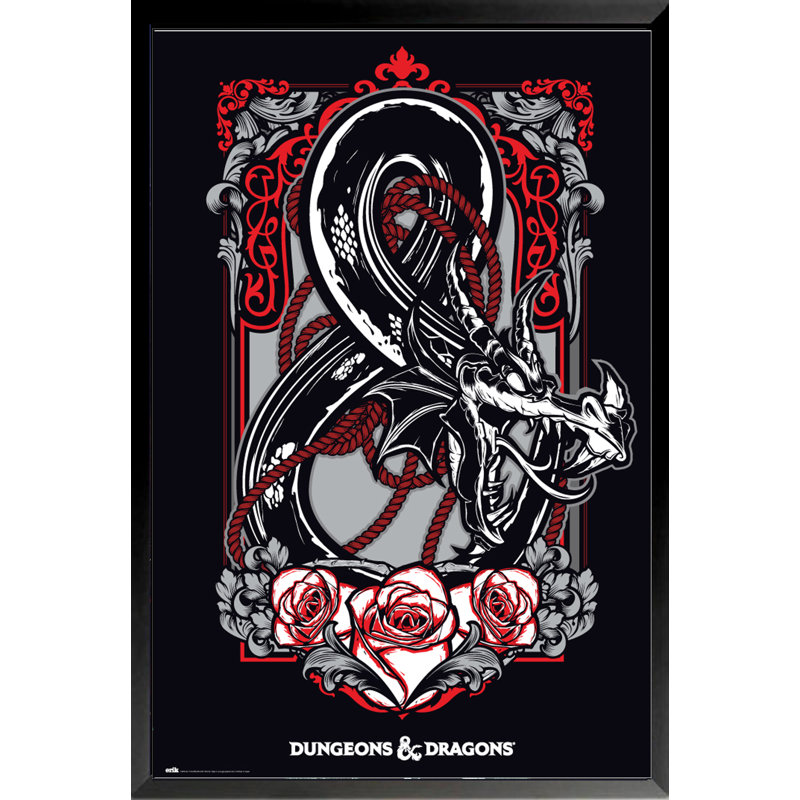 Affiche encadrée «DUNGEONS and DRAGONS DRAGON and ROSES» 36 x 24 FANTASY