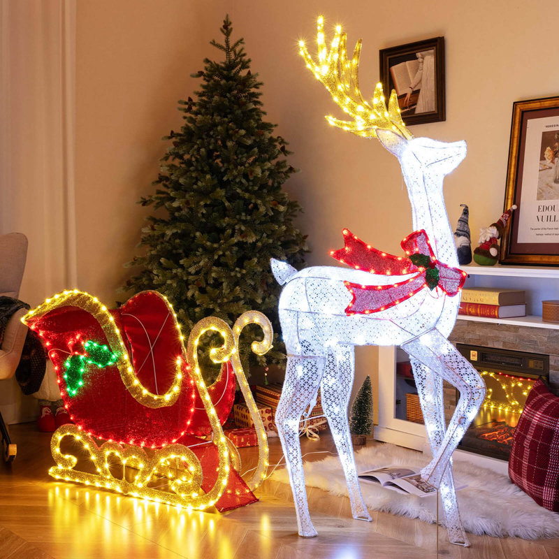  Ensemble de décorations de Noël avec renne de Noël et traîneau lumineux avec 462 lumières DEL