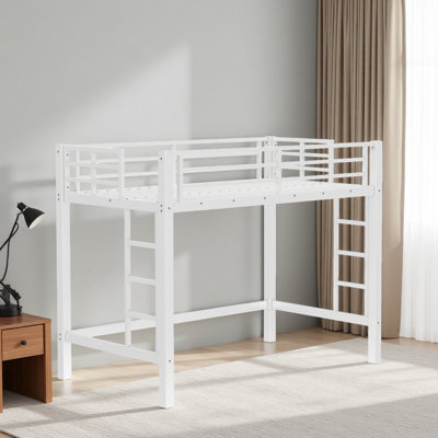 Loft Bed With Easy Climbing Ladder And Guardrails