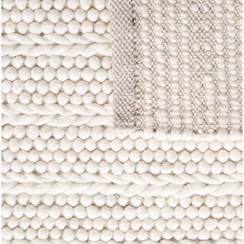 Tapis naturel ivoire en laine tissé à la main à grosses perles crème, Rectangle 12 pi x 15 pi