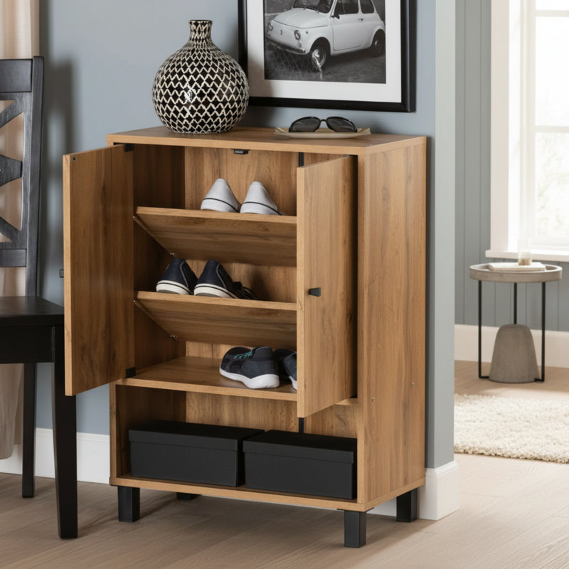 Armoire à chaussures moderne et minimaliste, brun et noir