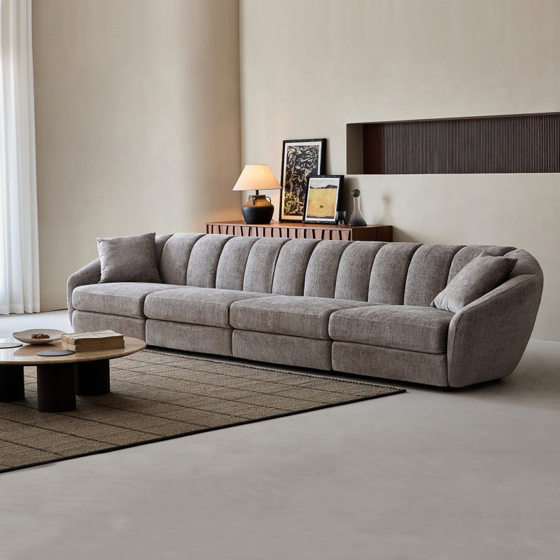 Canapé modulaire moderne 3 places en chenille brun clair, 4, Gris foncé, H 29,53 po x l 159,84 po x P 37,8 po