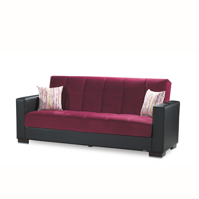 Annalice 88 in. Fabric Upholstered 3-Seater Twin 3-in-1 Sleeper Sofa Bed with Storage, Microfiber Burgundy
