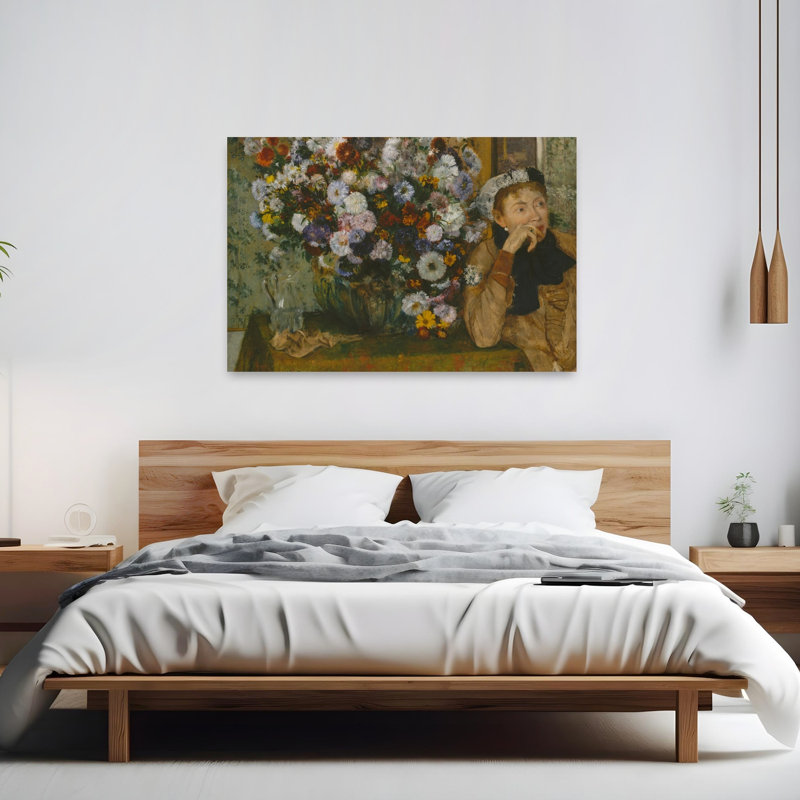 Woman With Chrysanthemums, 1865 Impressionist Abstract Contemporary Chrysanthemum Flower Portrait Wall Art Print by Edgar Degas - 1 Piece Wrapped Canvas Wall Art