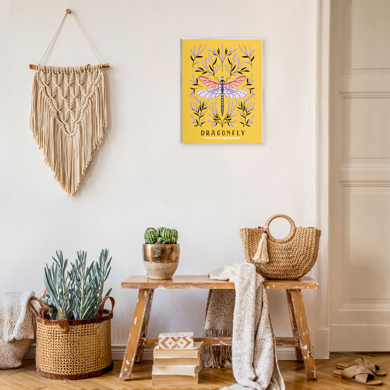 «Dragonfly Symmetry on Yellow», plaque murale par Indira Prieto | IndySign