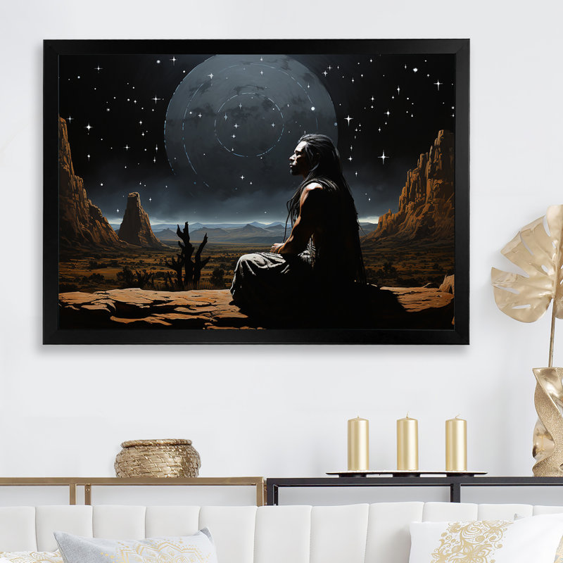 Sagesse des Amérindiens Skywatchers sur toile, Cadre simple noir, H 12 po x l 20 po x P 1 po