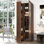 Armoire de rangement Farmhouse avec portes en verre et tablette coulissante
