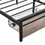 Structure de lit en métal avec tête de lit rembourrée et support de rangement en tissu