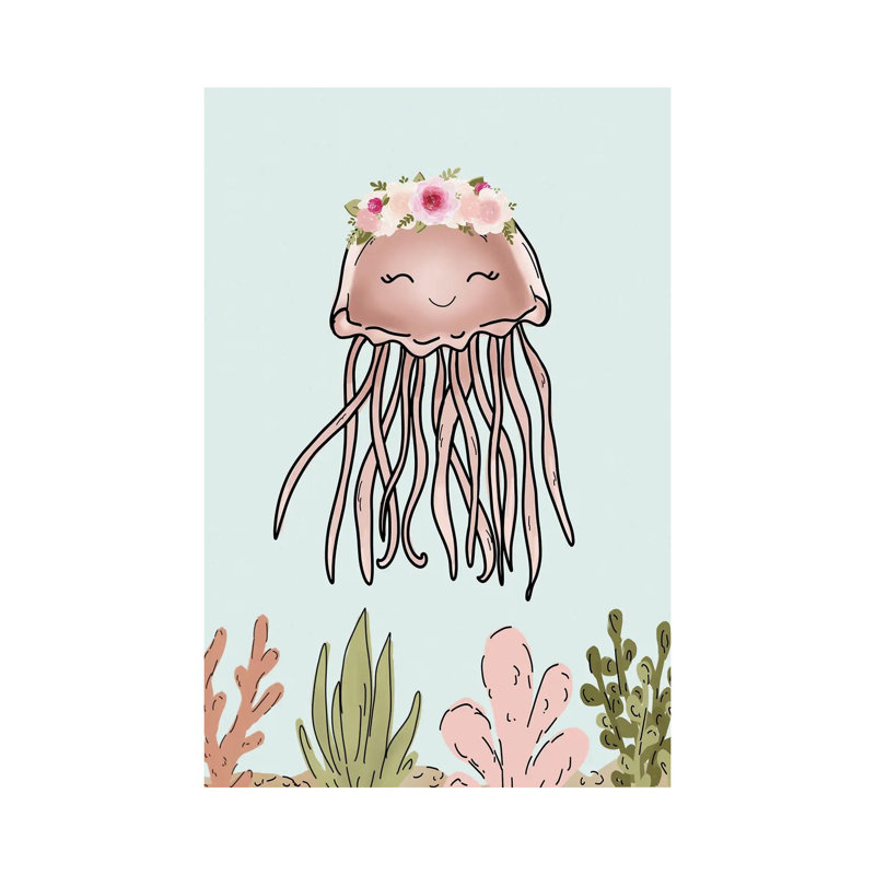 Floral Crown Pink Jellyfish by Katie Bryant - Wrapped Canvas Gallery-Wrapped Canvas Giclée, 20.32 cm H x 30.48 cm W