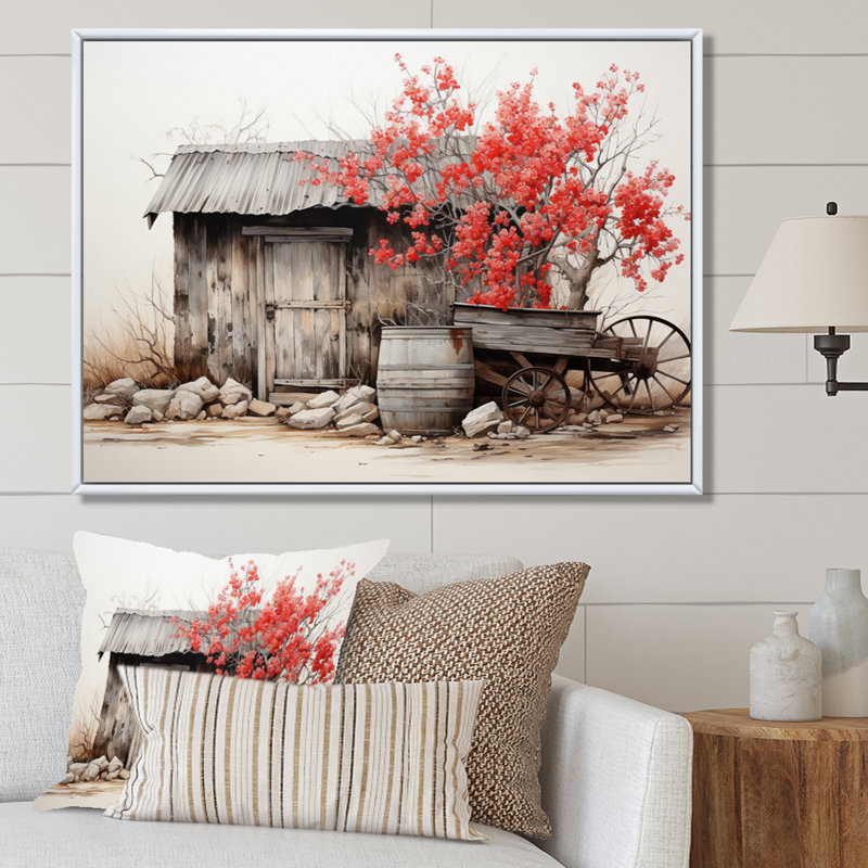 Grange rustique élégance II - art mural grange, H 30 po x l 40 po x P 1,5 po, Cadre flottant blanc