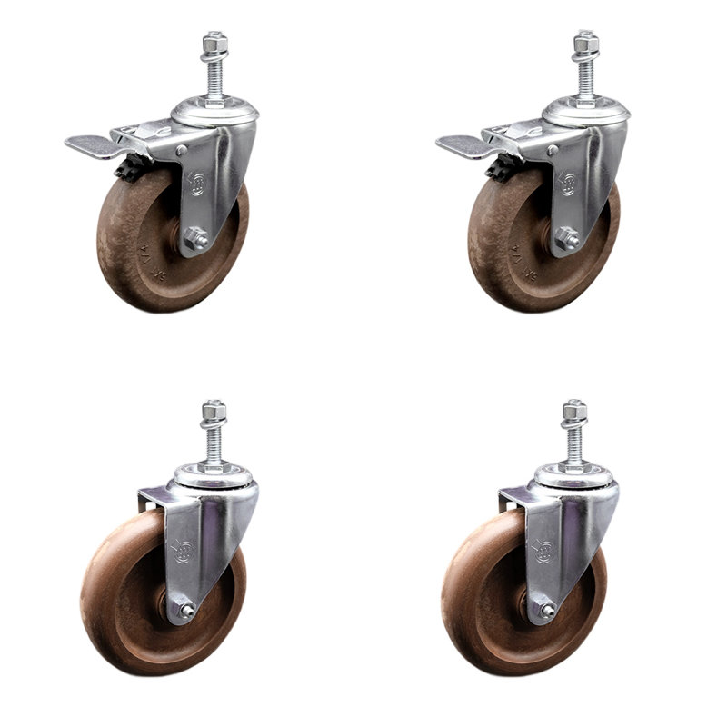 Ensemble de roulettes à tige en nylon rembourré de verre à haute température de 5 pouces à haute température de 3/8 de pouce et 2 freins SCC