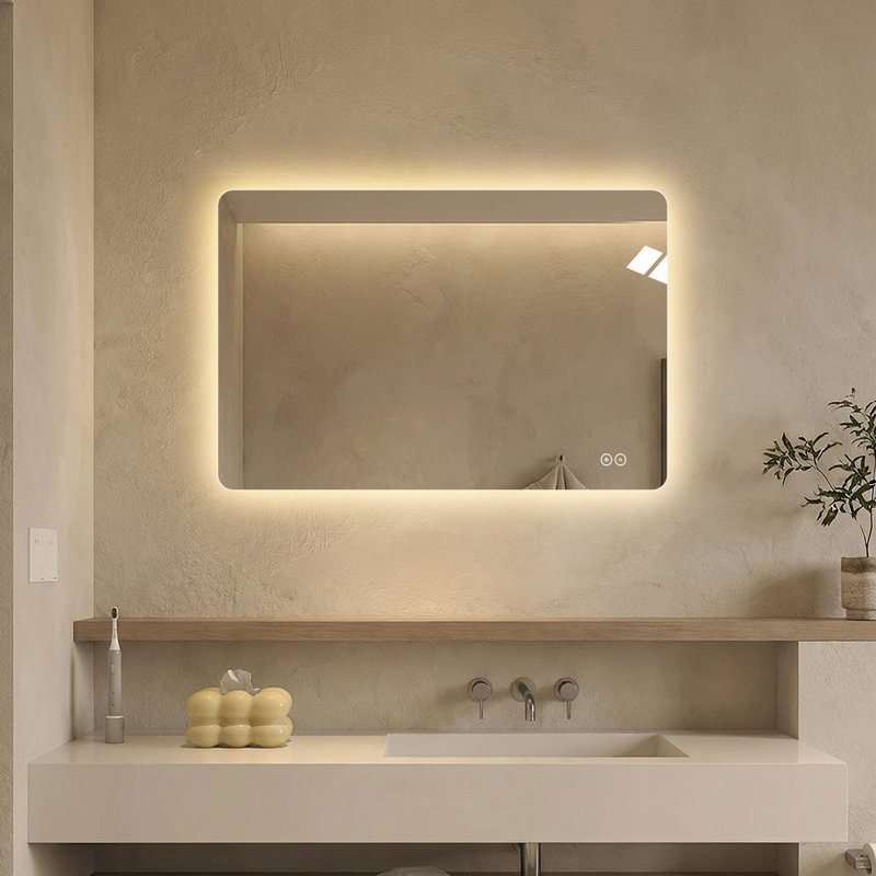 36" x 24" Frameless LED Backlit Bathroom Mirror, 3 Color Dimmable Light, Anti-Fog, Touch Control, Wall Mounted Vanity Mirror