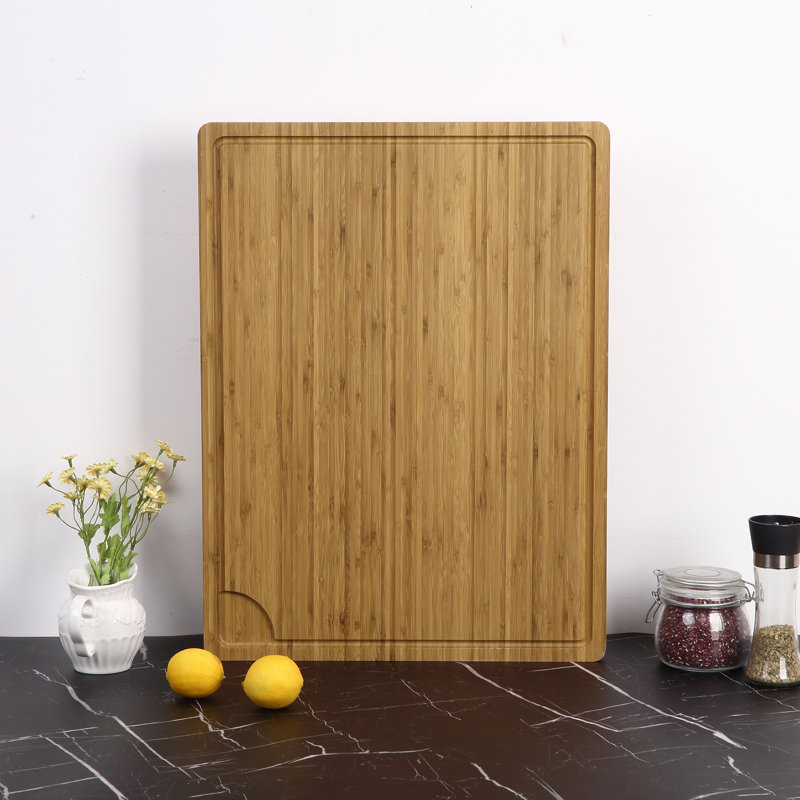Très grande planche à découper en bambou 24 po x 18 po - Bloc de boucher réversible avec rainures profondes. Pré-huilé, facile à transporter grâce aux poignées