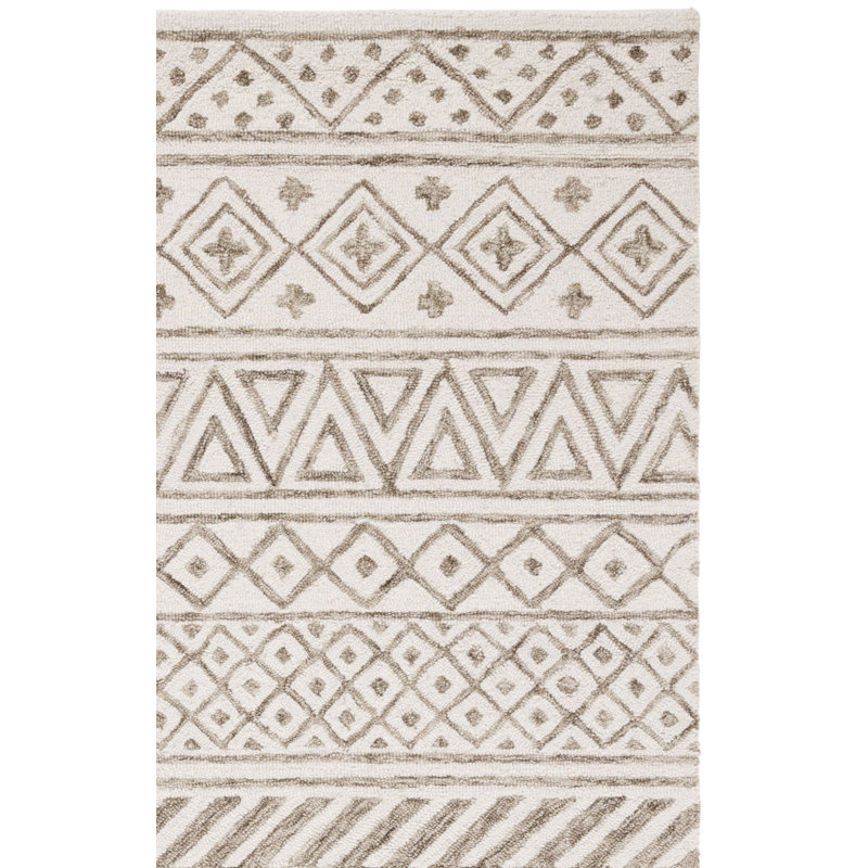 Metro Hand Tufted Wool/Cotton/Latex Geometric Rug in Ivory/Sage, Rectangle 5' x 8'