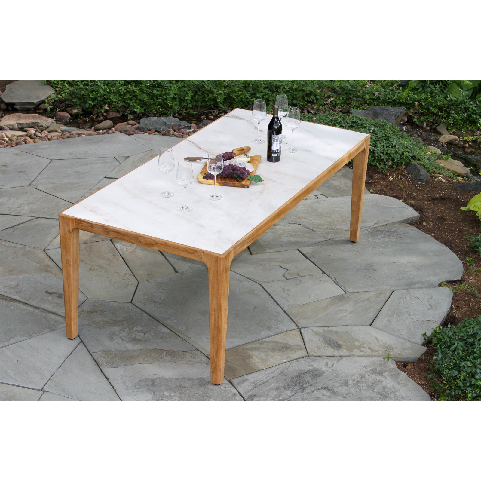 Cava 78.5" Teak & Sintered Stone Outdoor Dining Table, Monte Bianco