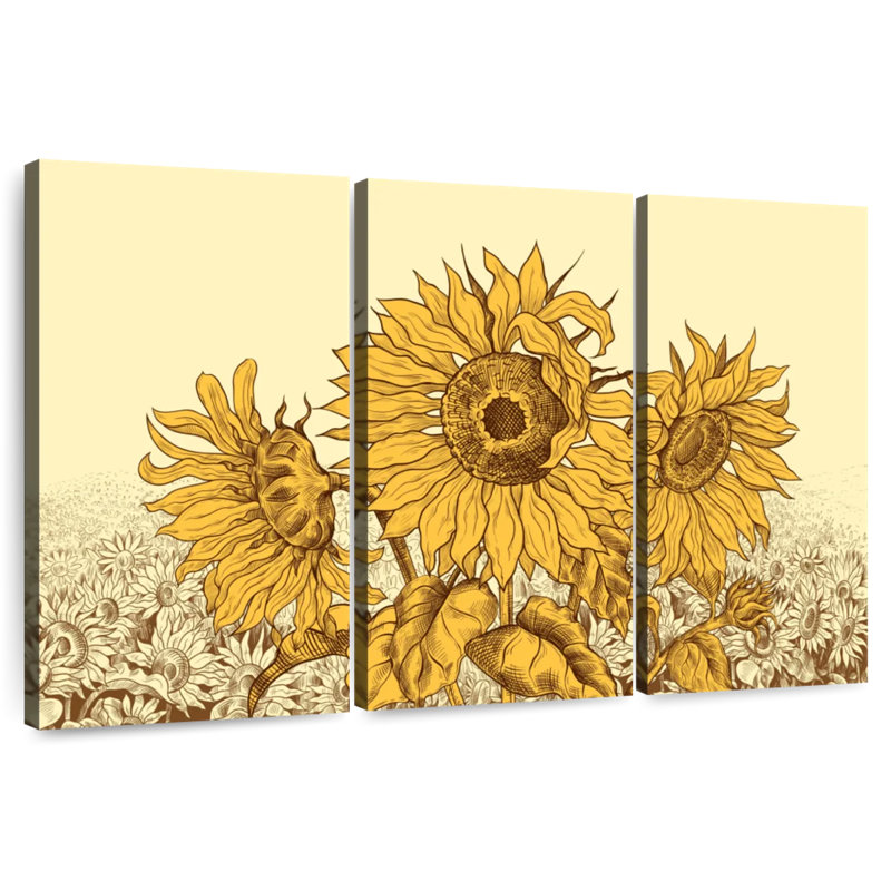 Champ de tournesols rétro Alvord, H 20 po x l 33 po