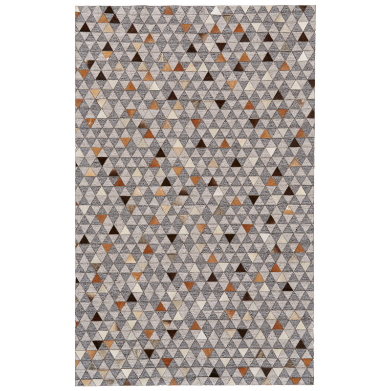 Tapis gris tissé à la main à motif géométrique Grossi, Rectangle 5 pi x 8 pi