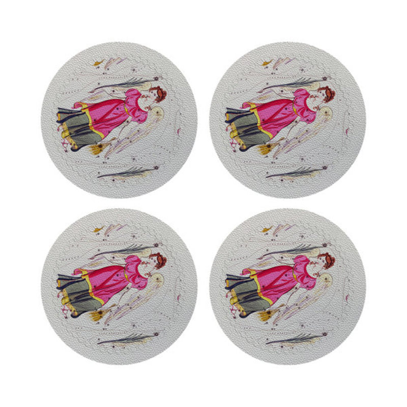 Zodiac Virgo Black Vegan Leather Round Coasters, White