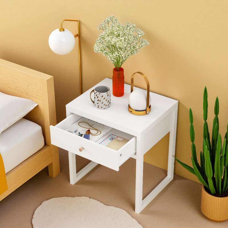 Table de chevet moderne avec tiroir, table de chevet minimaliste avec poignée en bois, table de bout compacte pour chambre à coucher, appartement