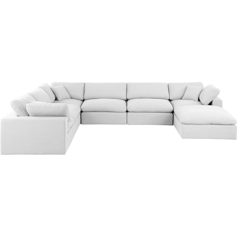 Hunie Upholstered U-Shaped Sectional Reversible, White Linen Textured Fabric