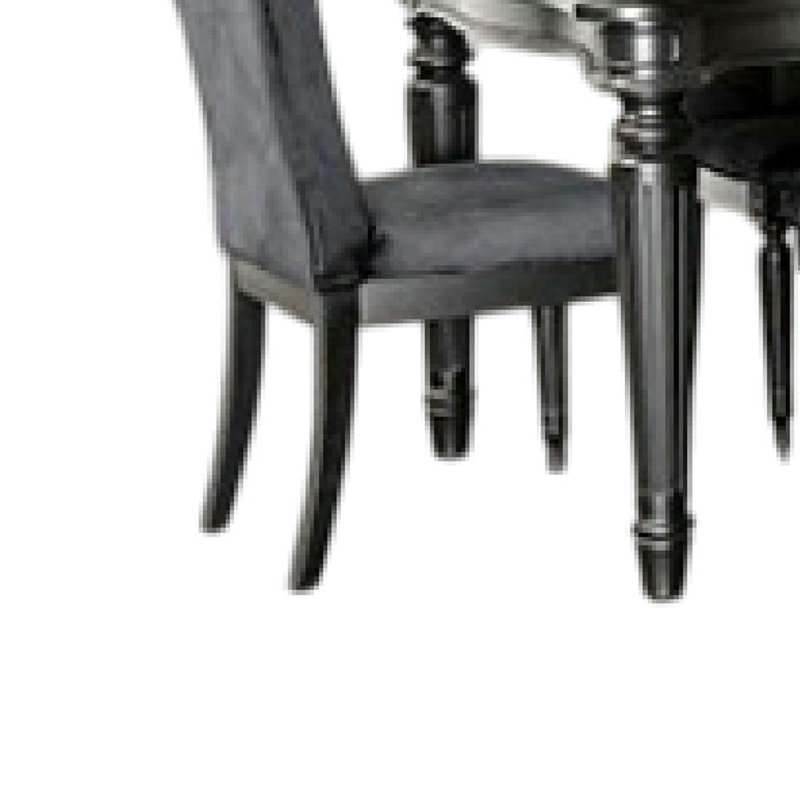 Ensemble de salle à manger 7 pièces Hixe, table festonnée et 6 chaises, bois massif noir, Noir / Noir, Noir