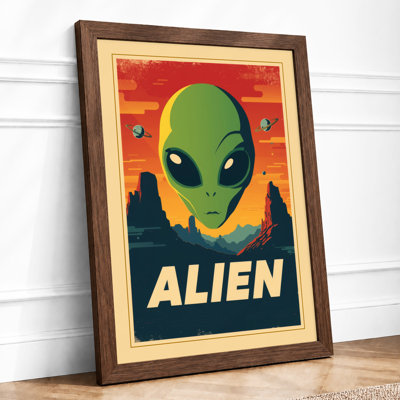 Alien Visitor Retro - Framed Print