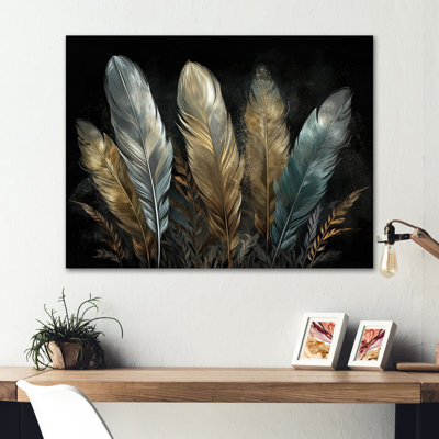 Décoration murale en plumes dorées dorées II - Glam Feather