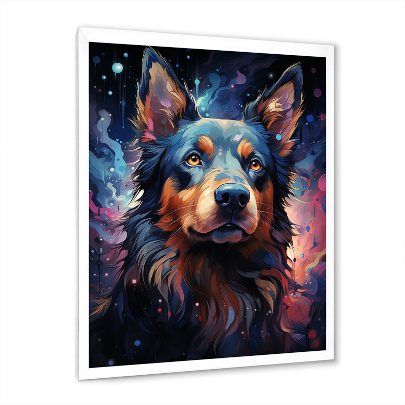 Cosmic Dog Constellations I - Art mural chien, H 20 po x l 12 po x P 1 po, Cadre photo blanc
