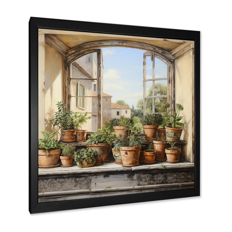 «Italian Poteries Window Charm», art mural fenêtres de ferme, H 16 po x l 16 po x P 1 po, Cadre simple noir