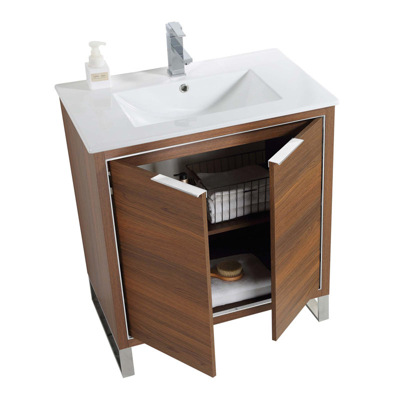 30'' Single Bathroom Vanity Set, Chrome, Walnut