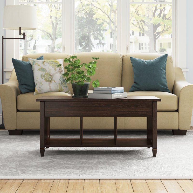 Table basse brune à pieds en bois massif à double couche relevable P2 39,96 po Brown, Noyer, Noyer