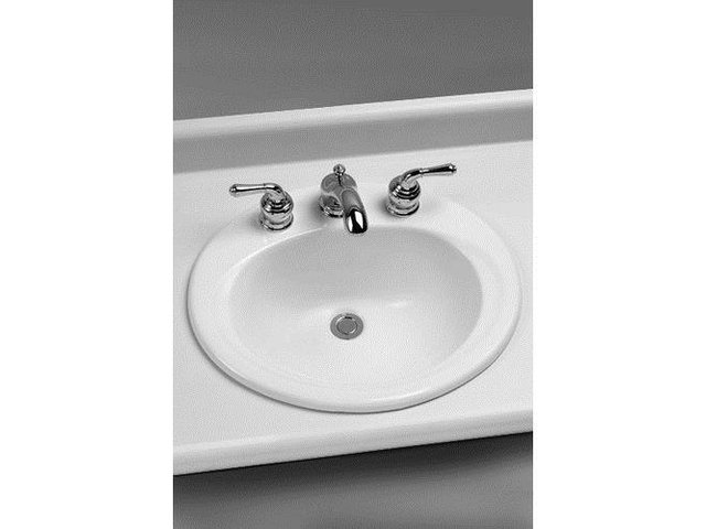 Commercial Cotton Vitreous China Oval Drop-In Bathroom Sink with Overflow, 8" Centers