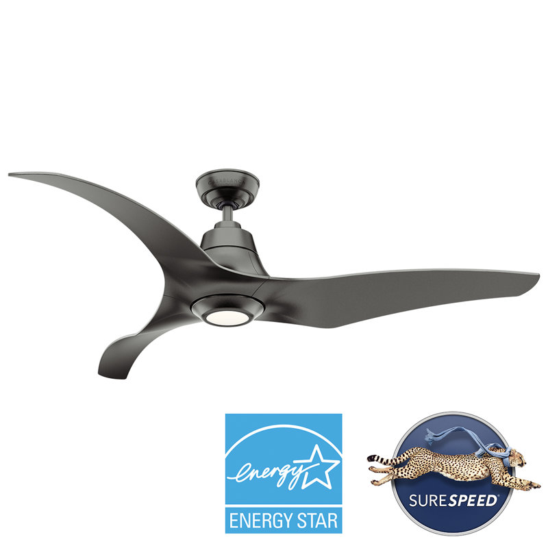 Casablanca 60 inch Stingray ENERGY STAR® Damp Rated Ceiling Fan with LED Light Kit and Handheld Remote, Black, 60