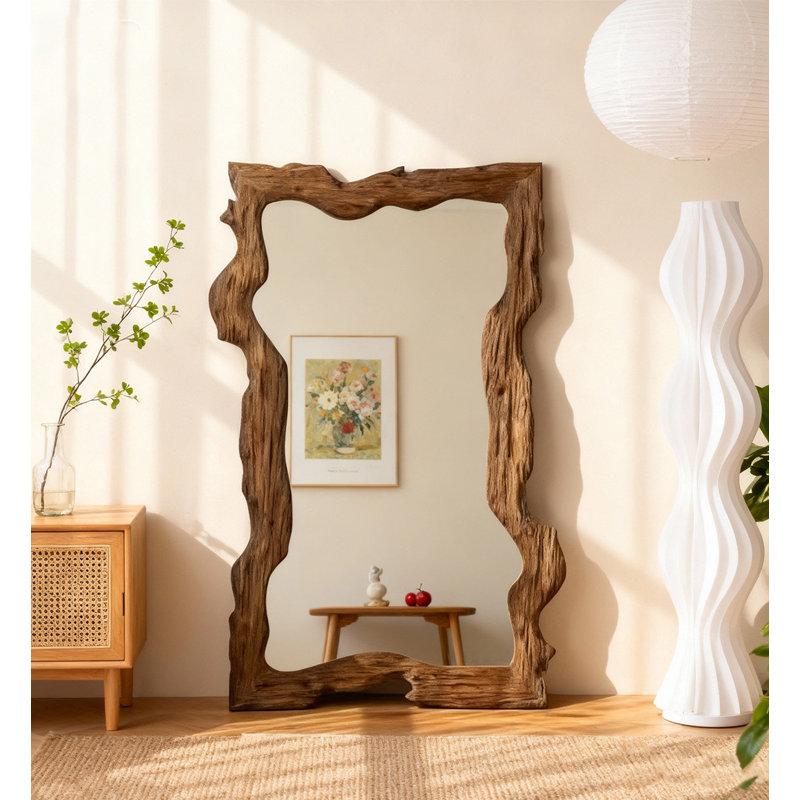 Miroir pleine grandeur rétro patiné à bords irréguliers, 70.87" H x 47.24" W