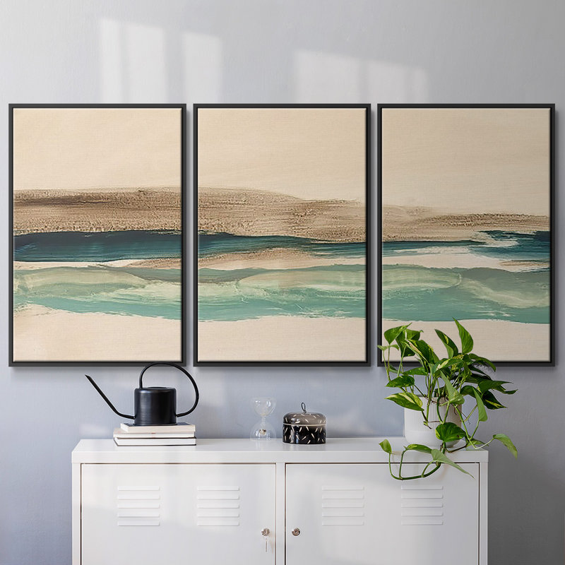 «Layered Horizon I» - Toile encadrée à pièces multiples - 2883203C, H 24 po x l 48 po x P 2 po, Cadre noir