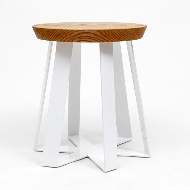 ARS Solid Wood Accent Stool, White, Oak