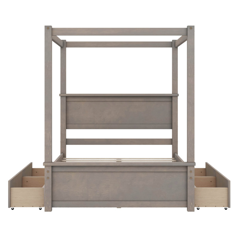 Zaelin Full Size Wood Canopy Bed with four Drawers, Light Brown