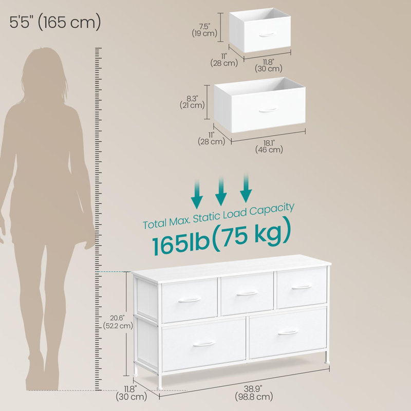 Commode 5 tiroirs Modern, Blanc nuage + blanc neige
