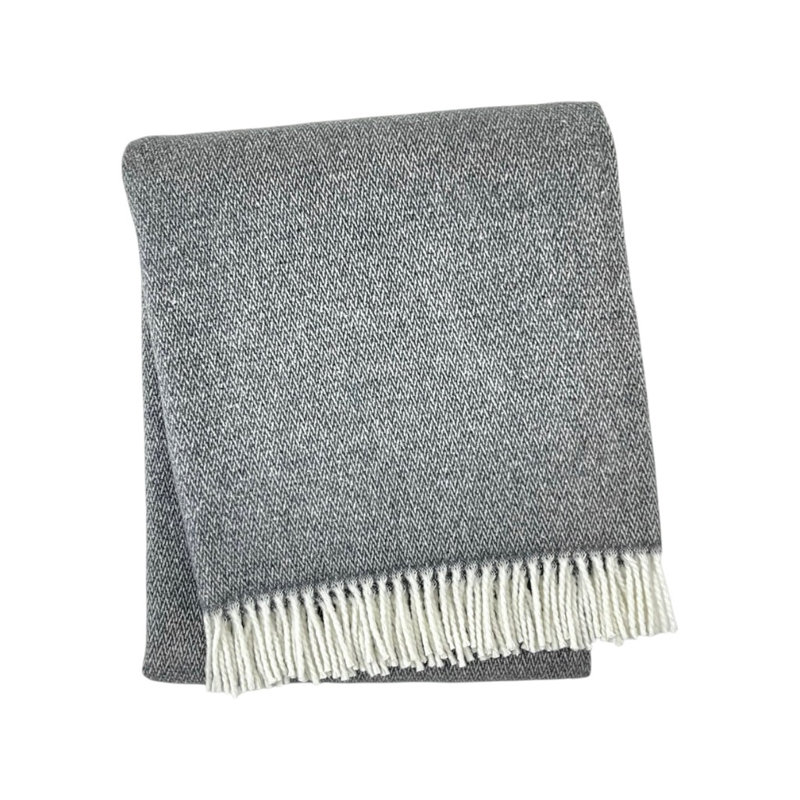 Jeté 55 po x 70 po en mélange de coton gris foncé et blanc à chevrons