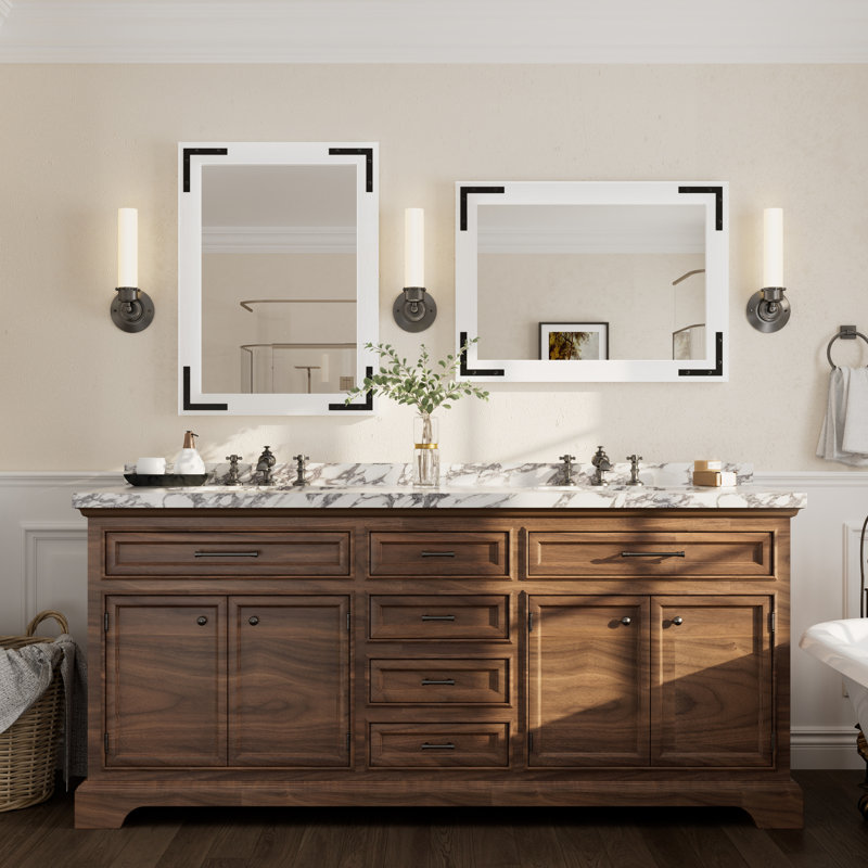 Amara Rustic Farmhouse Solid Wood Framed Tempered Glass Wall Mirror with 5-Year Warranty, White, 30" x 22"