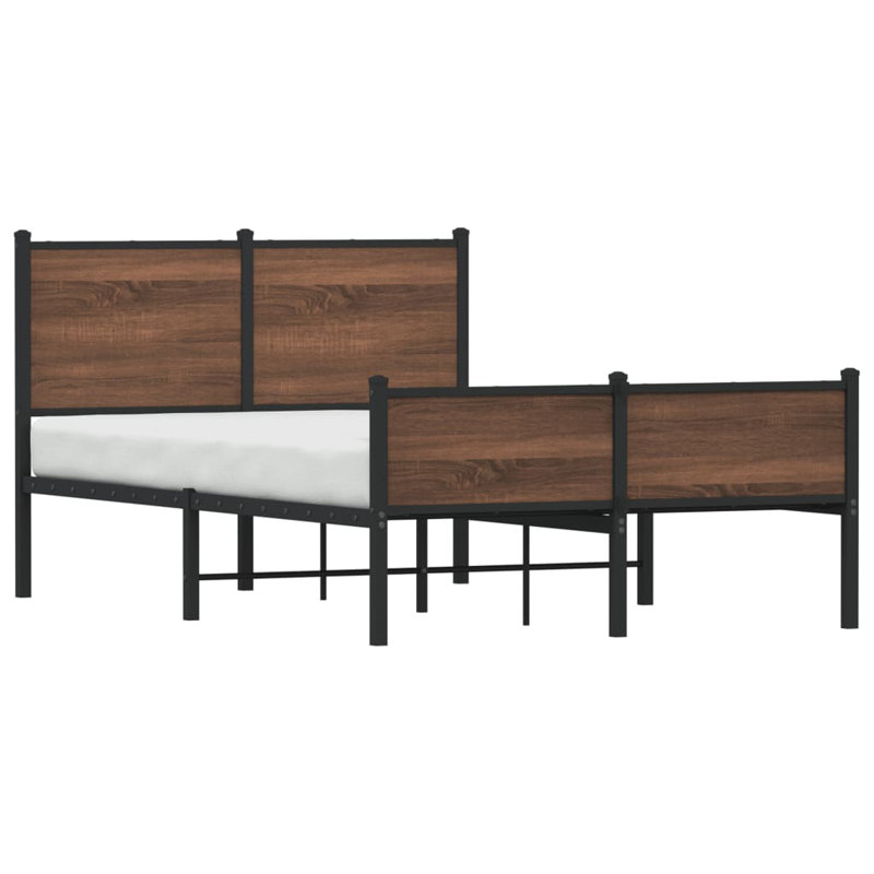 Vidaxl Metal Bed Frame Without Mattress , Brown Oak,  91.5cm H x 125cm W x 196cm L
