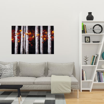 Art sur toile blanc avec arbres blancs et feuilles orange