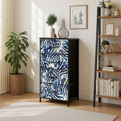 4 Drawer Vertical Storage Dresser Hand Watercolor Zebra Animal Skin Dye with Wood Top Fabric Pull Drawers by East Urban Home