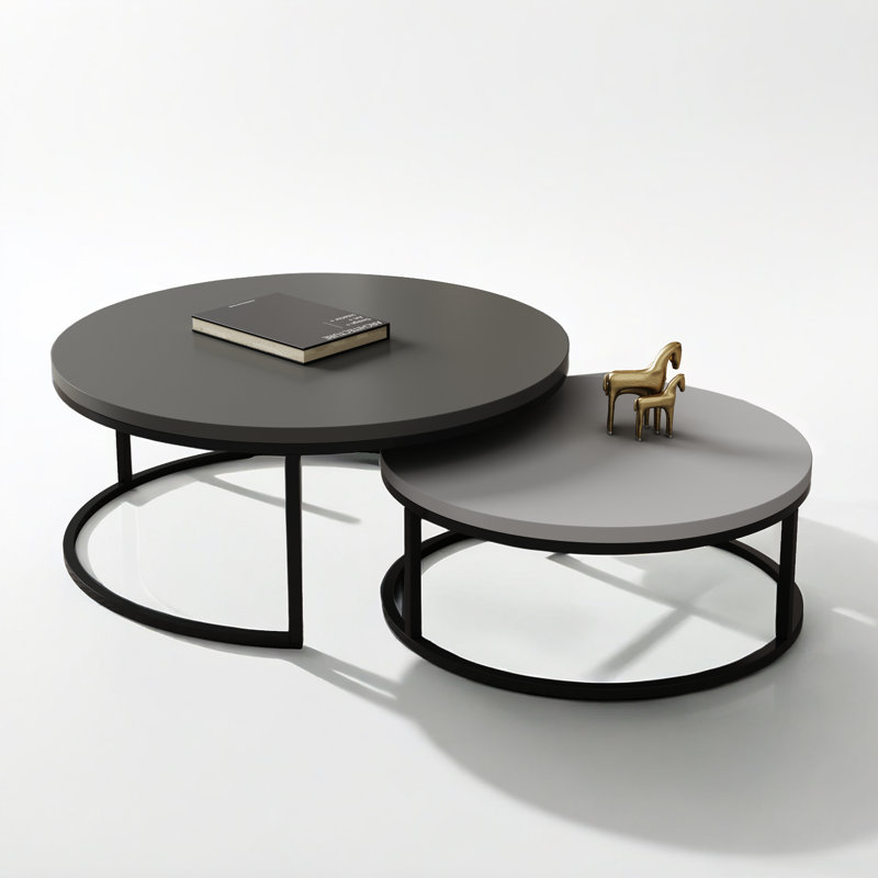 2-piece Modern Round Nesting Coffee Table Set, Space-saving Accent Tables For Living Room, Gray