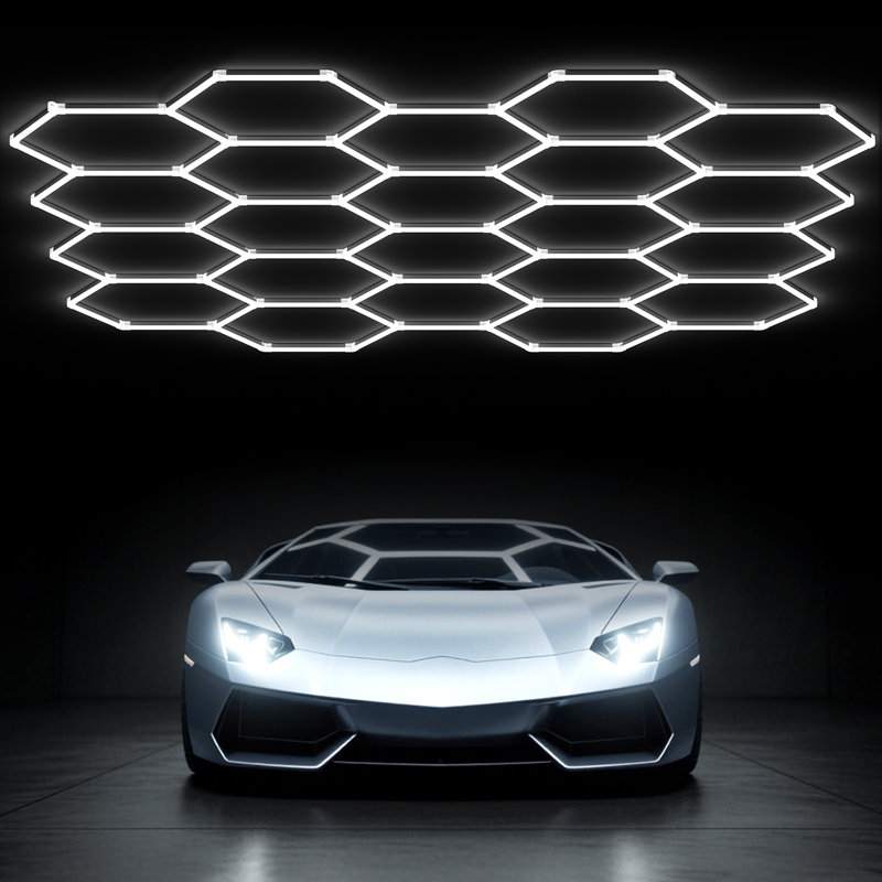 Plafonnier hexagonal moderne à DEL avec 22 grilles, conception en nid d'abeille pour garage, studio, salle de sport ou salle de jeux
